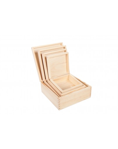Pudełka drewniane kwadratowe 4w1 PU0019